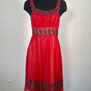Vintage Y2K Dress Night Way Red Beaded Silk Chiffon Midi Party Dress 4
